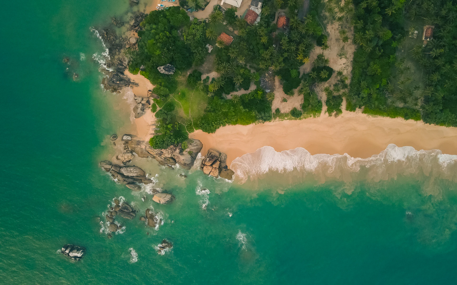 Aerial view of a tropical Sri Lankan coastline